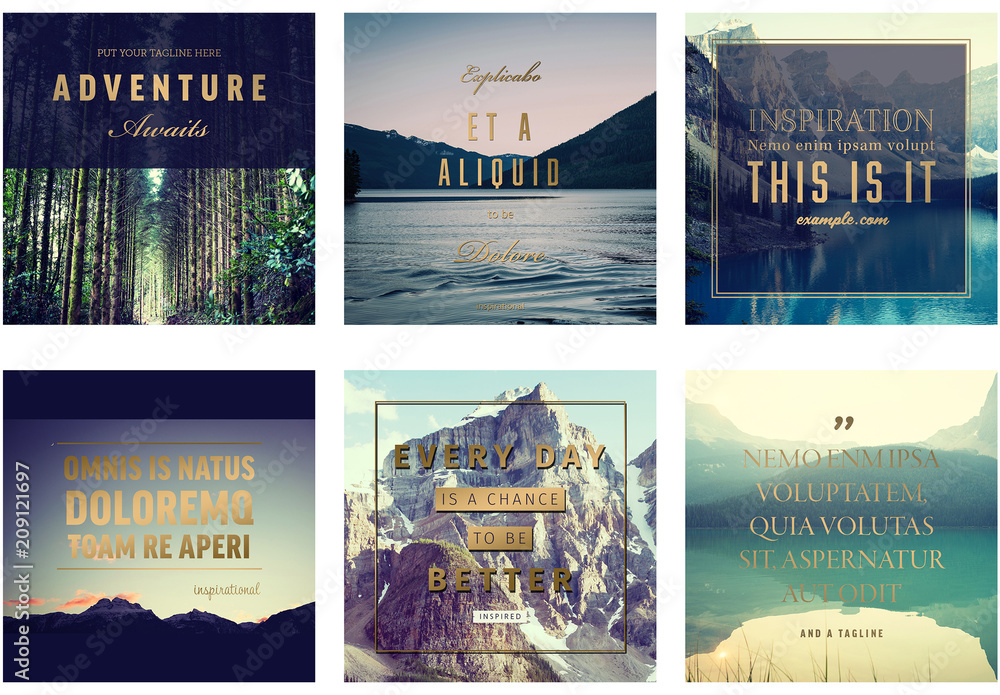6 Social Media Post Layouts with Gold Accents Stock Template | Adobe Stock