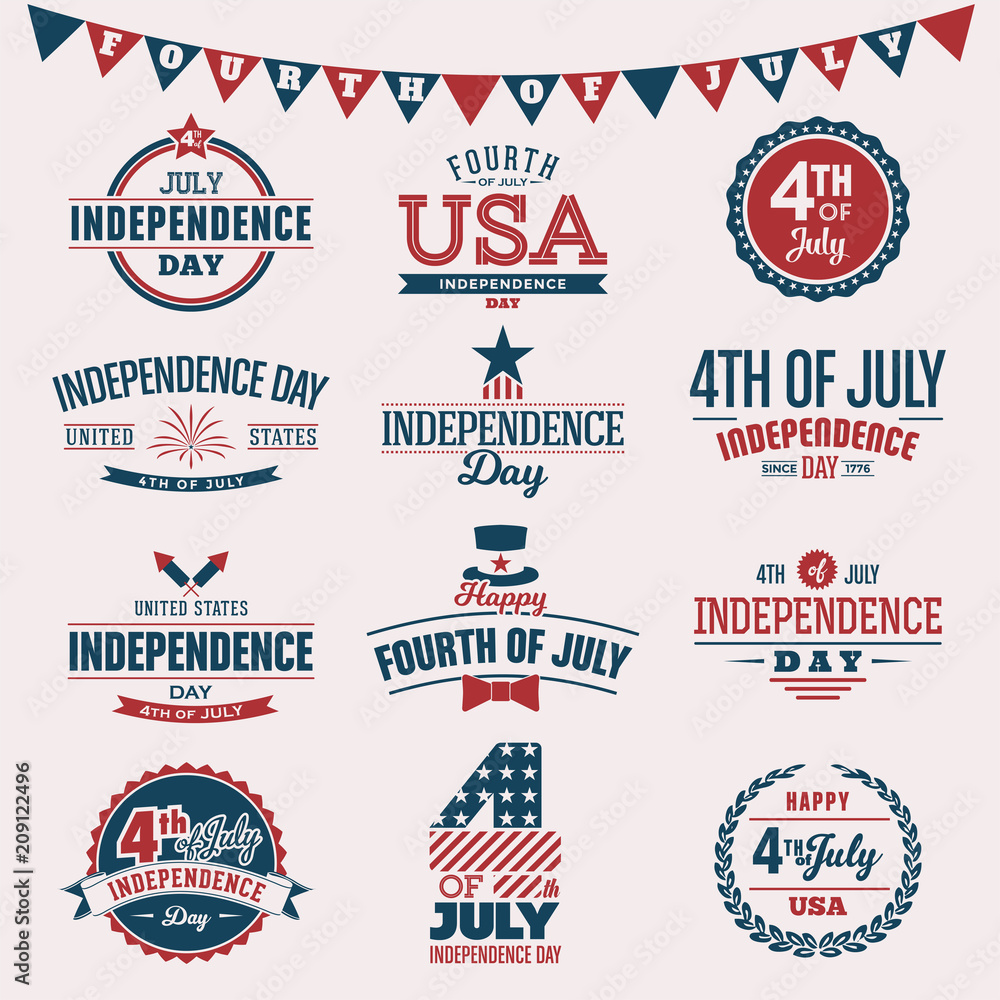 4th of July, Independence day typography design collection. Fourth of July vector illustration