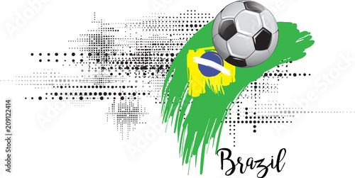 BRAZIL SOCCER NATION FLAG. FOOTBALL TEAM TEMPLATE ILLUSTRATION.
PAINTED ART AND DOTS GRUNGE BACKGROUND
