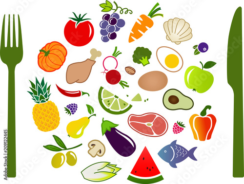 paleo diet concept: healthy and well-balanced food - vector illustration