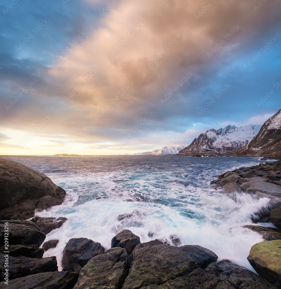Seascape during storm and sunrise. Natural seascape in the Norway Seascape during storm and sunrise. Natural seascape in the Norway