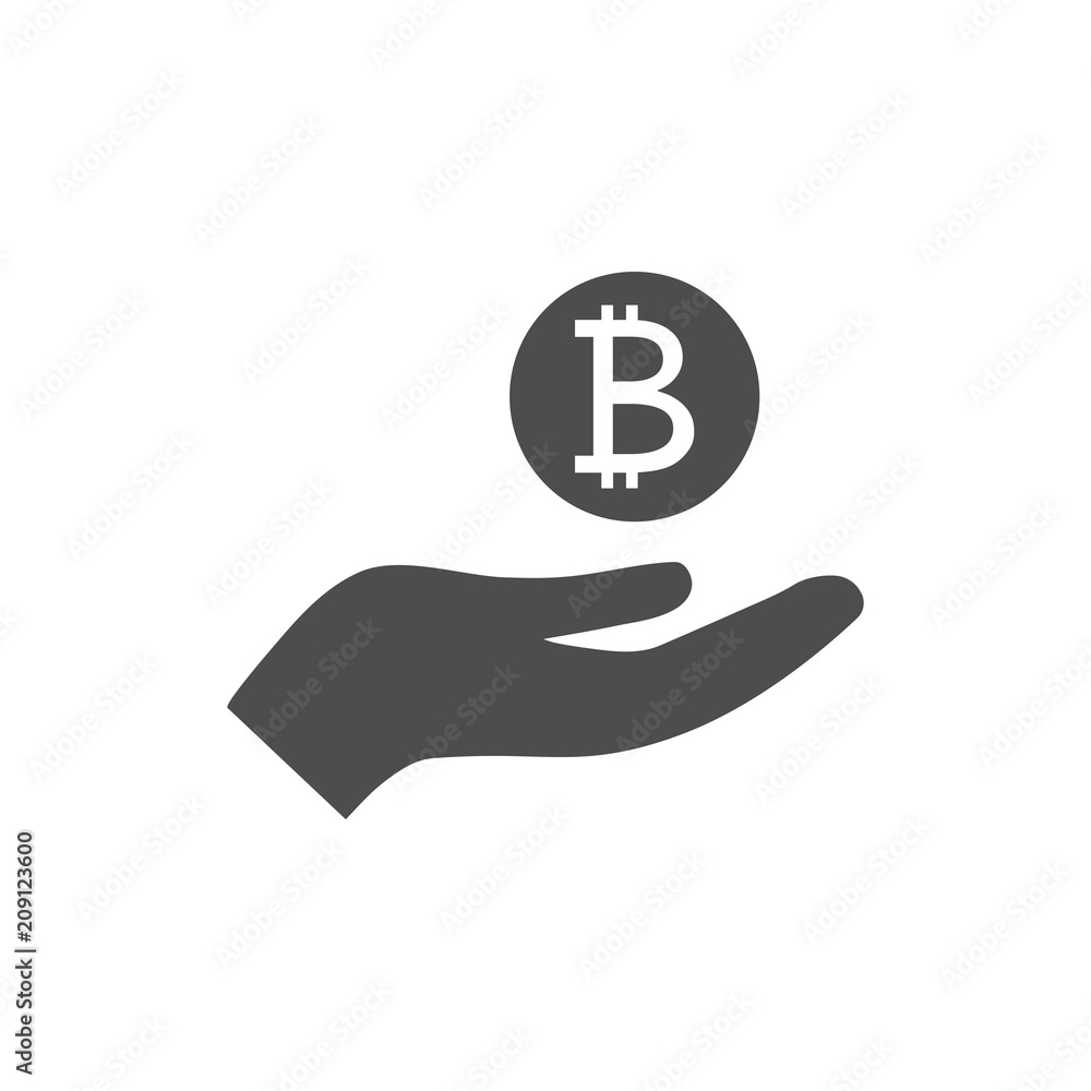 Open hand and bitcoin icon. Vector illustration. Flat design. Open hand and bitcoin icon. Vector illustration. Flat design.