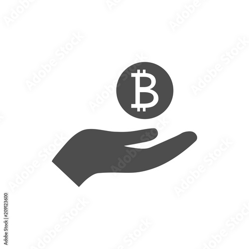 Open hand and bitcoin icon. Vector illustration. Flat design.