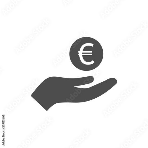 Open hand and euro icon. Vector illustration. Flat design.