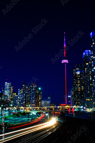 CN tower at night in Toronto, Canada