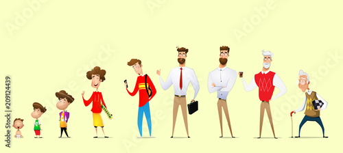 Cartoon man in different ages.
