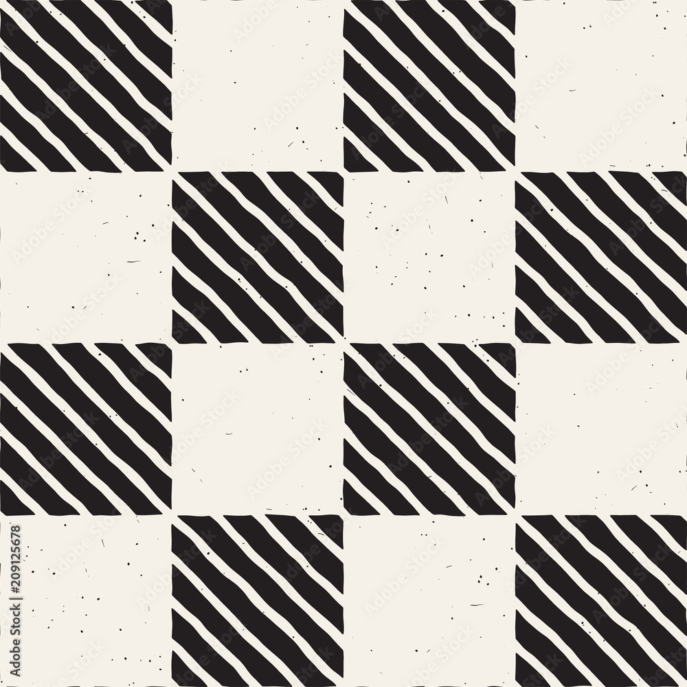 Fototapeta premium Hand drawn seamless repeating pattern with checker lines tiling. Grungy freehand background texture.