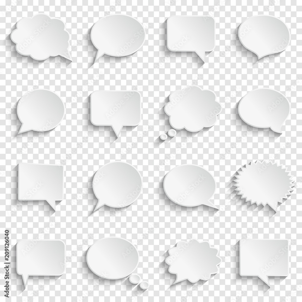 Blank empty white speech bubbles on transparent background Blank empty white speech bubbles on transparent background