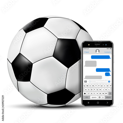 Football ball and smartphone with chatting sms app
