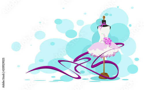 dummy for clothing in white and pink dress with flowers, vector