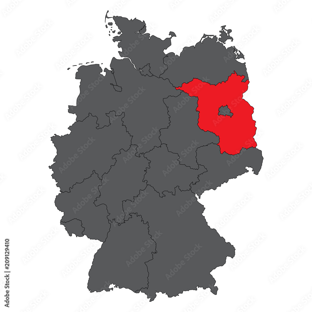 Brandenburg red on gray Germany map vector