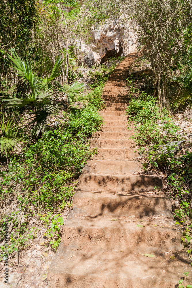 Steep steps leading to Cueva de la Vaca cave near Vinales, Cuba Steep steps leading to Cueva de la Vaca cave near Vinales, Cuba
