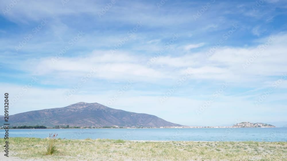 View of coastline Paralio Astros in Greece Peloponnese Arcadia. Travel holidays adventure concept. Timelapse 4K View of coastline Paralio Astros in Greece Peloponnese Arcadia. Travel holidays adventure concept. Timelapse 4K