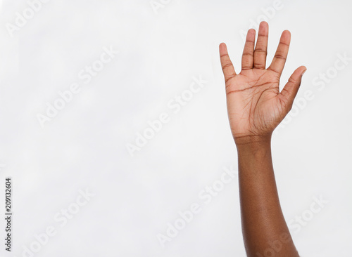 Black hand isolated on white.Voting hand. Mock up. Copy space. Template. Blank.