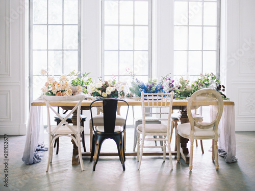Decorated table in white room