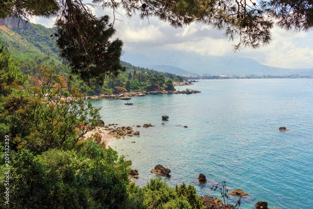 Obraz premium Coastline of Adriatic sea in Montenegro, travel background and nature landscape