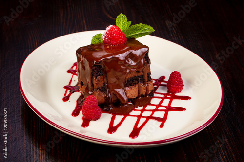 Chocolate cake with raspberry