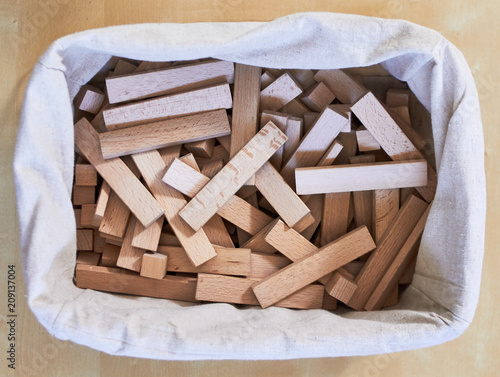 Wood Montessori kapla material for constructions photo