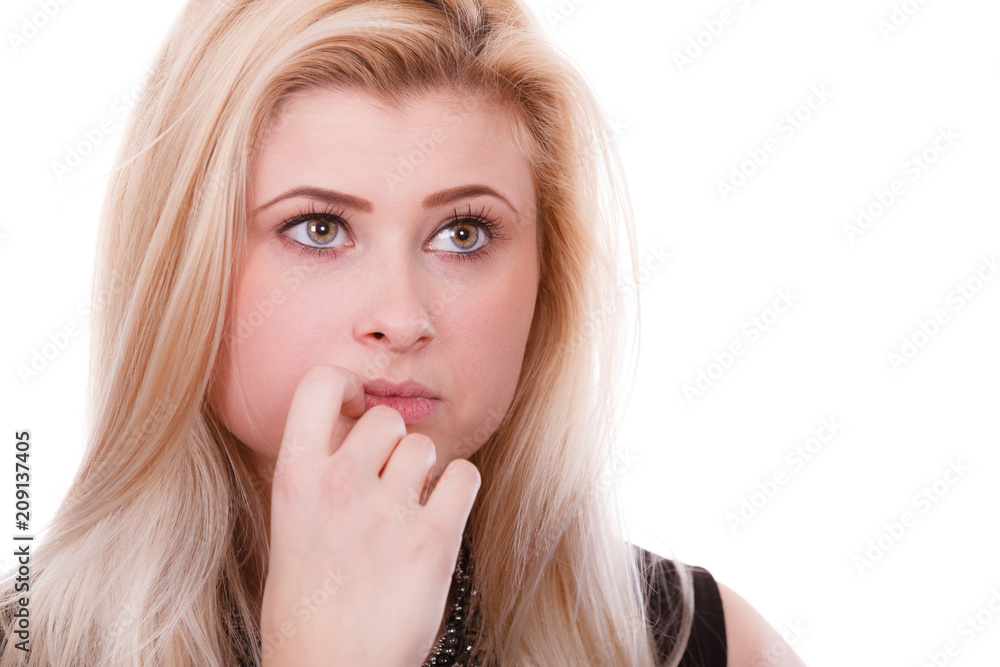 Attractive blonde woman thinking and contemplating Attractive blonde woman thinking and contemplating