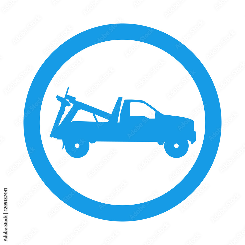 Icono plano camion de remolque en circulo azul Icono plano camion de remolque en circulo azul