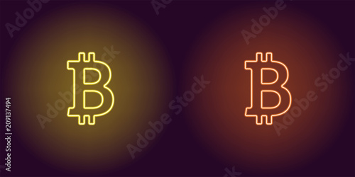 Neon icon of Yellow and Orange Bitcoin