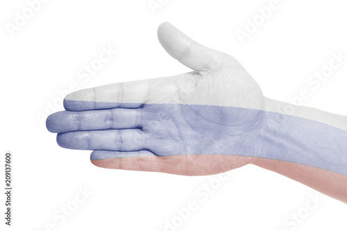 Man hand sign with Russian Flag