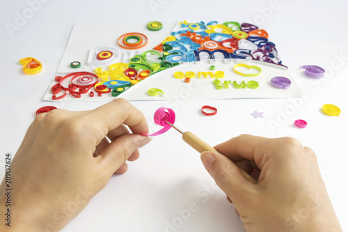 Hand made quilling fullcolor paper art spiral element