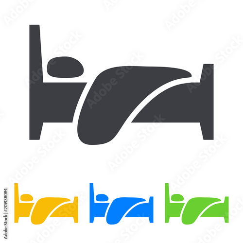 Icono plano cama de hotel en varios colores
