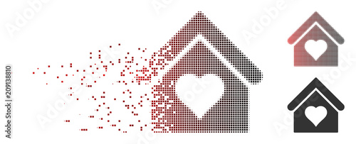 Fotografie Vector love house icon in fractured, pixelated halftone and undamaged whole versions