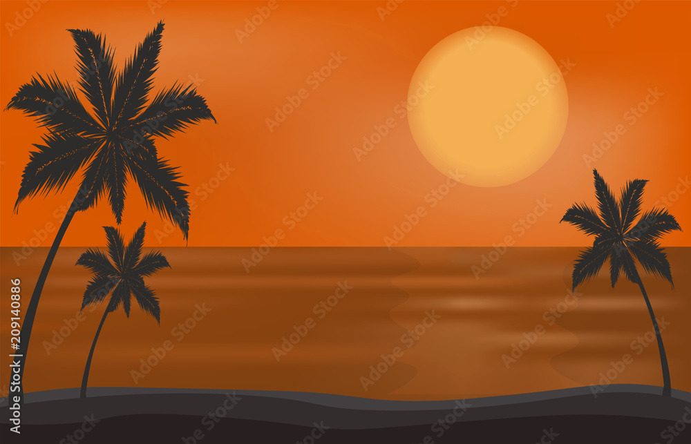 vector beautiful sunset on the beach  sea or ocean
