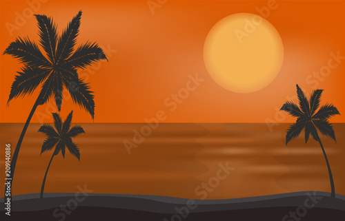 vector beautiful sunset on the beach  sea or ocean