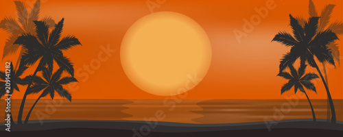 vector beautiful sunset on the beach sea or ocean