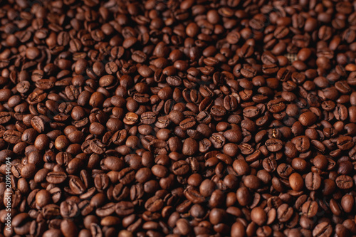 A lot of coffee beans after roasting
