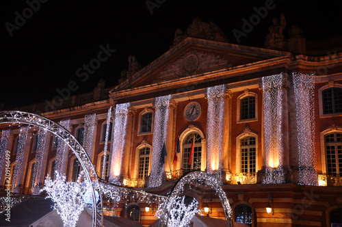 Christmas Lights on the Facade of the Capitol, in Toulouse