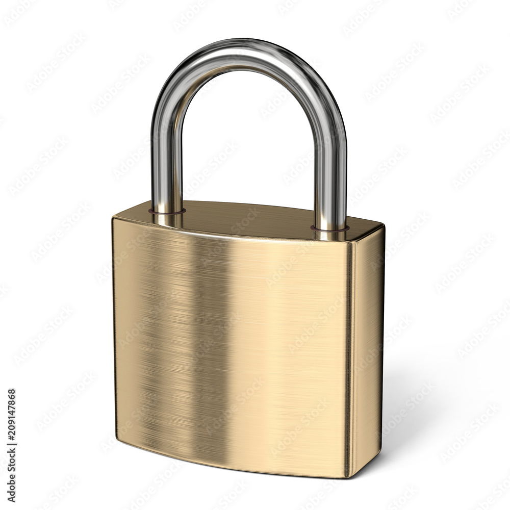Padlock side view 3D rendering illustration on white background Padlock side view 3D rendering illustration on white background