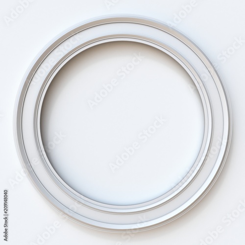 White picture frame circular 3D rendering illustration on white background