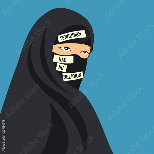 Person in burqa with label tagged on face
