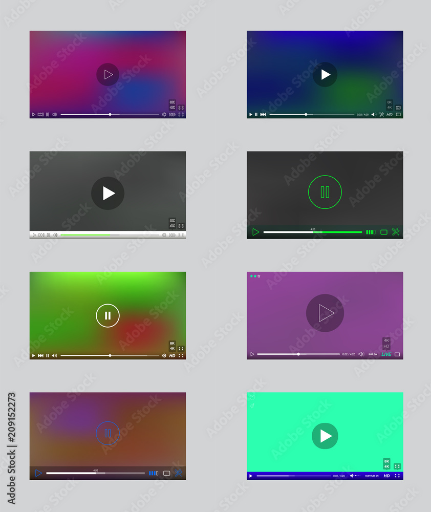 Big Set of Video Player Window with Menu and Buttons Panel in Vector. User Interface Collection. Big Set of Video Player Window with Menu and Buttons Panel in Vector. User Interface Collection.