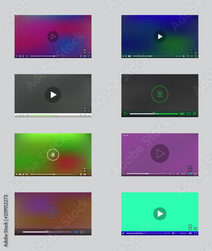 Big Set of Video Player Window with Menu and Buttons Panel in Vector. User Interface Collection. © ckybe