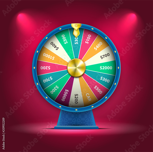 Vector 3D Spinning Fortune Wheel, Realistic Style Lucky Roulette Illustration