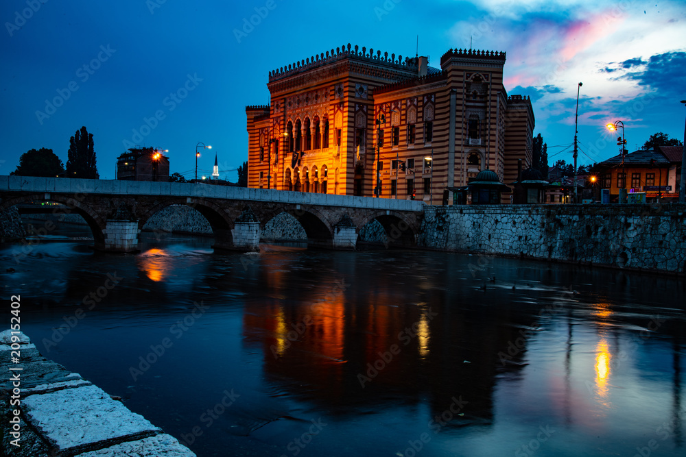 Obraz premium National Library at twilight, Sarajevo Bosnia