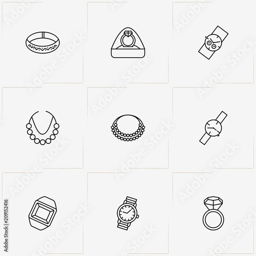 jewelry line icons set