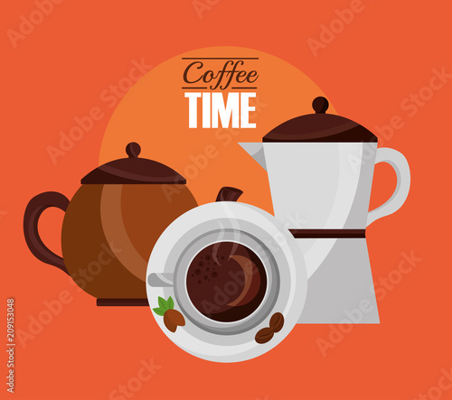 top view cup and coffee makers fresh drink vector illustration