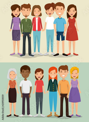 group of friends characters vector illustration design