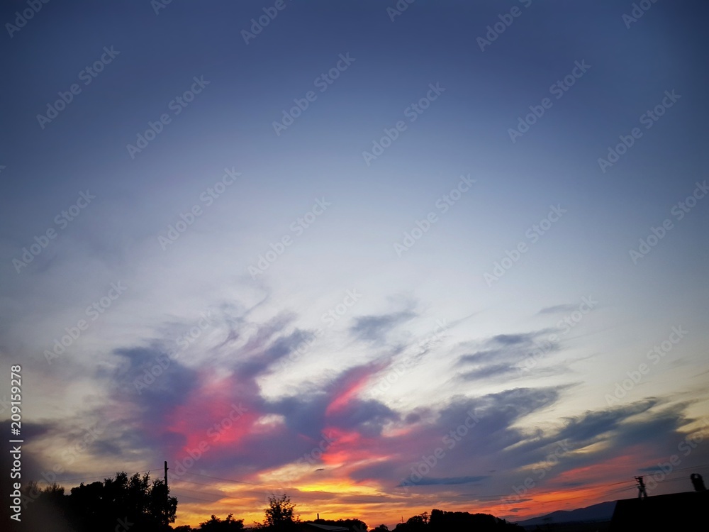  sky of different shades at sunset in summer