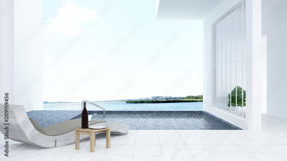 Swimming pool  hotel relax space interior - 3d rendering nature view background	