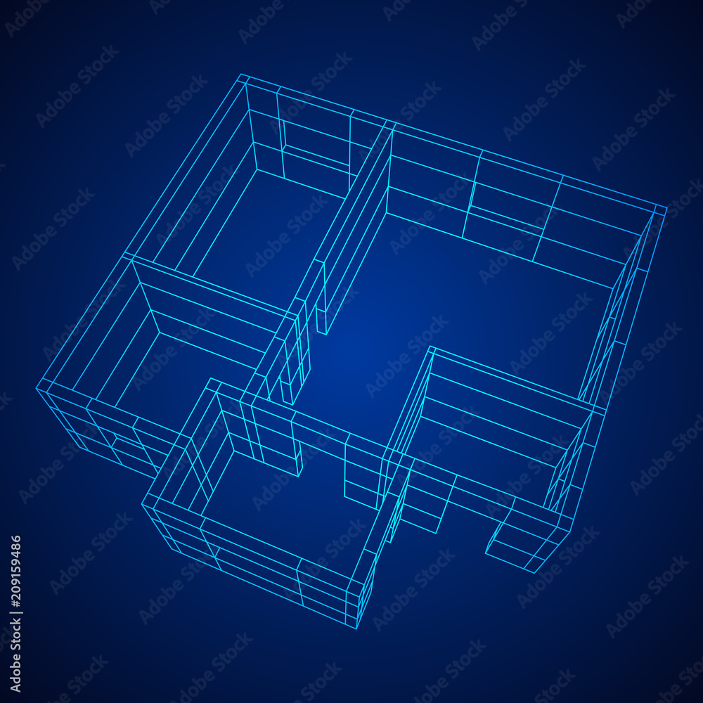 Abstract architecture building. Plan of modern house. Wireframe low poly mesh construction. Abstract architecture building. Plan of modern house. Wireframe low poly mesh construction.