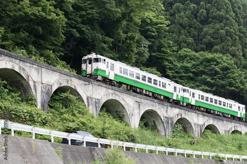 Tadami railway line in summer season at Fukushima prefecture.