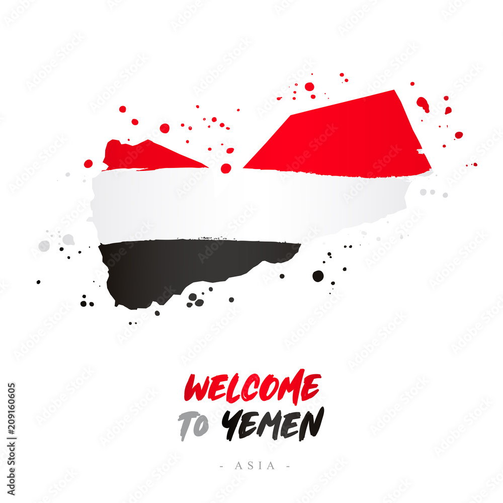 Welcome to Yemen. Flag and map of the country Welcome to Yemen. Flag and map of the country