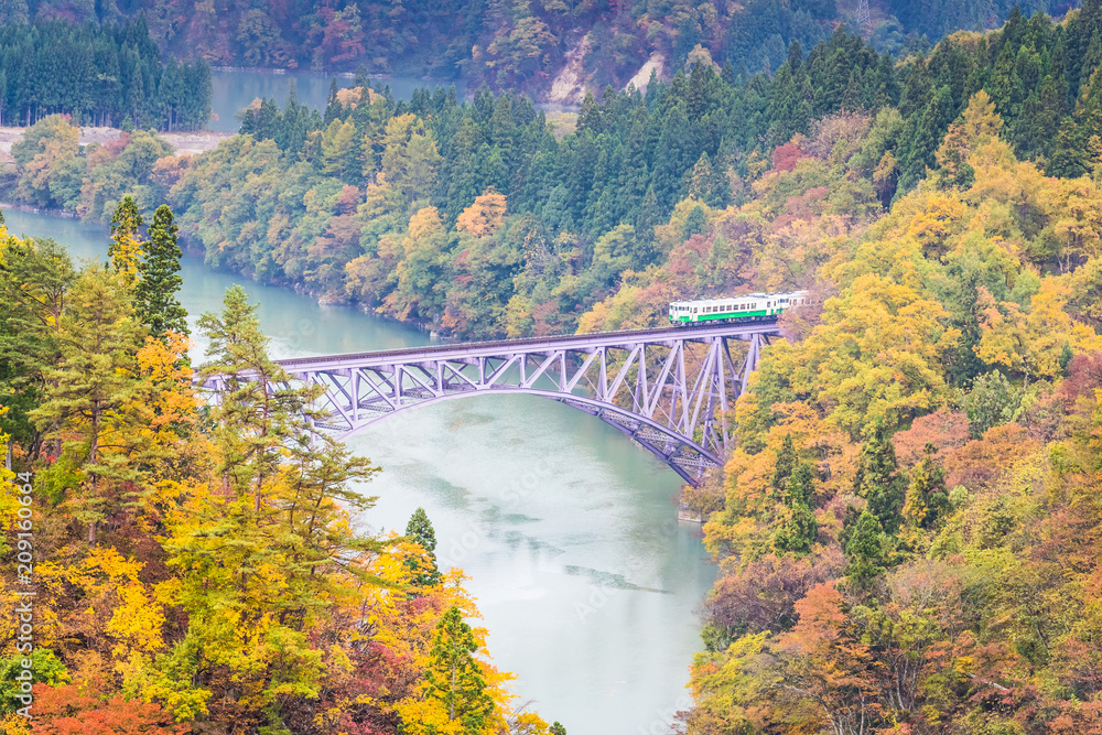 Tadami line at Mishima town , Fukushima in autumn Tadami line at Mishima town , Fukushima in autumn